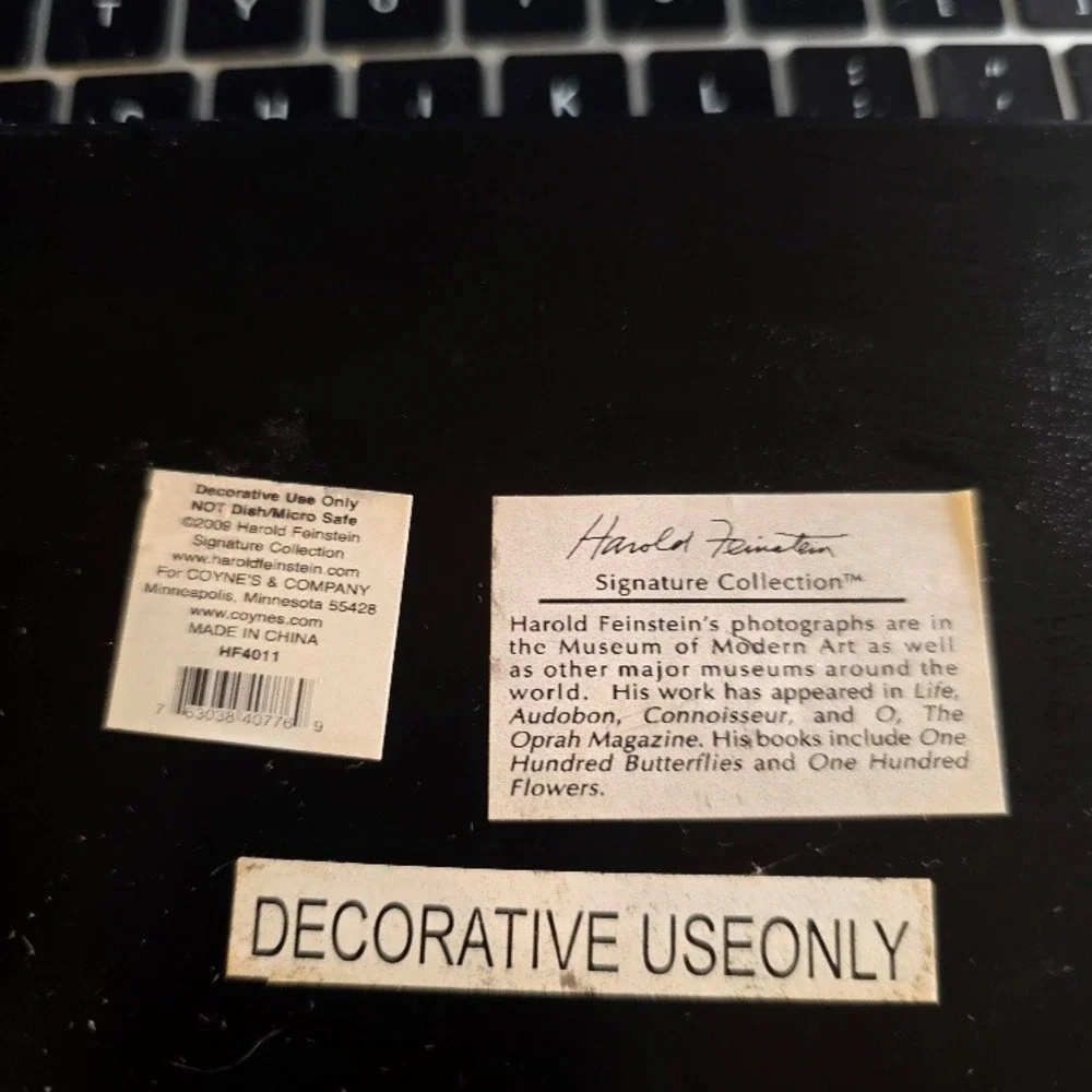 VTG Harold Feinstein Butterfly Floral Tray Trinket Dish Black‎ Pink 8